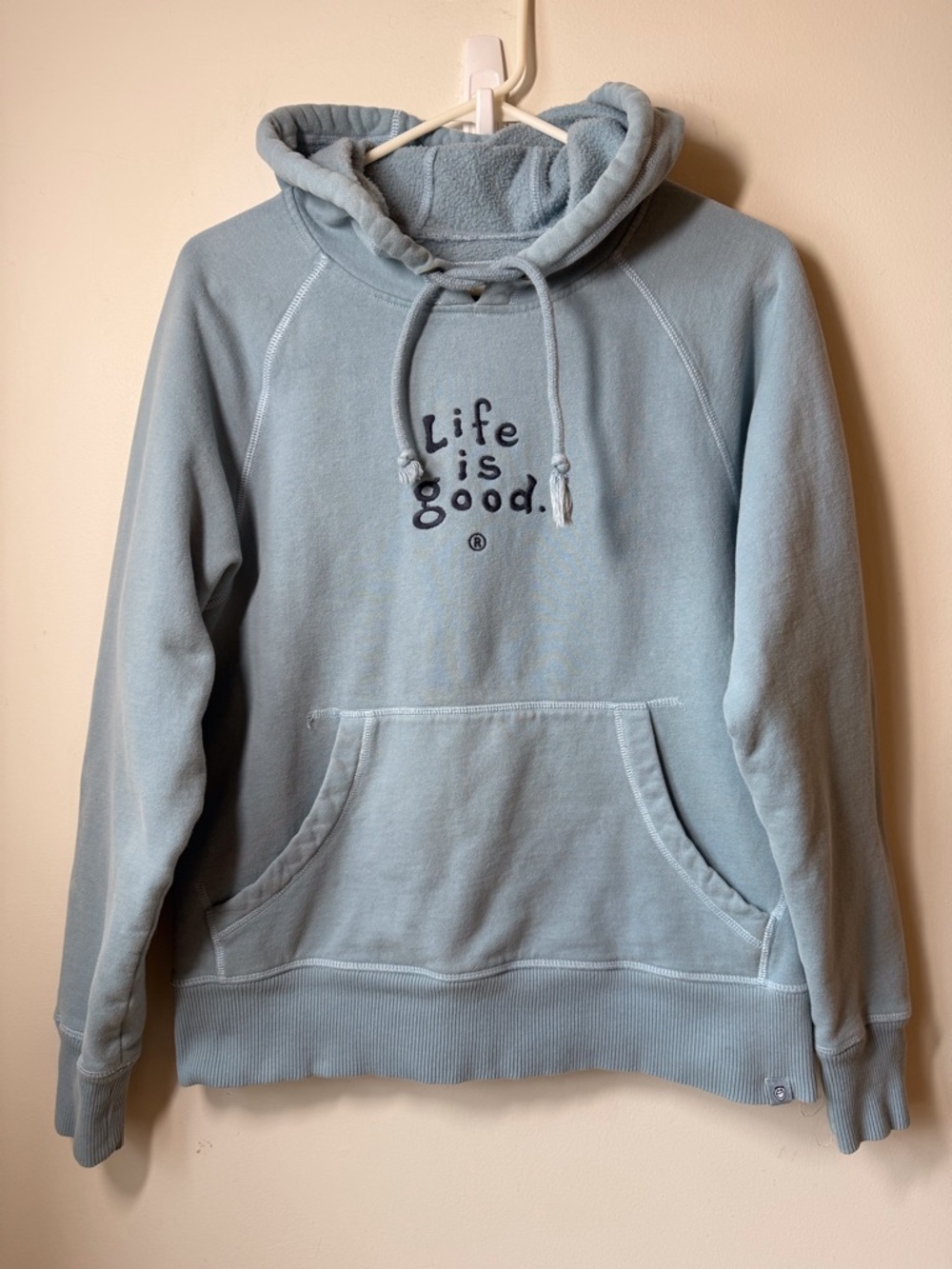Life Is Good Hoodie light blue cotton logo thick warm casual